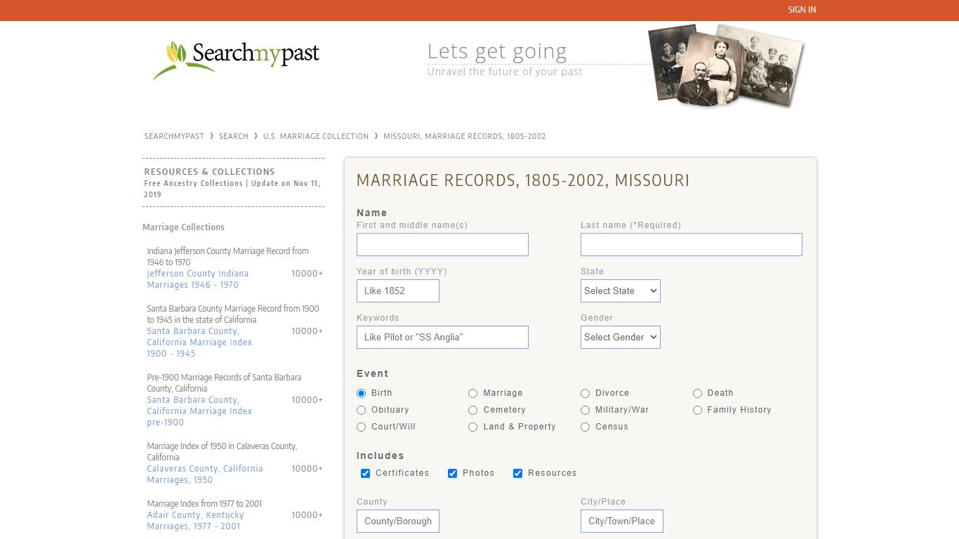 MARRIAGE RECORDS, 1805-2002, MISSOURI - searchmypast